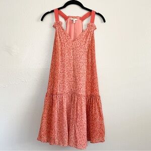 Joie 100% Silk Peach Tiered Sleeveless Floral Print Mini Shift Dress